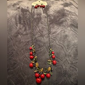 Cherry Pendant Necklace and Earrings Set